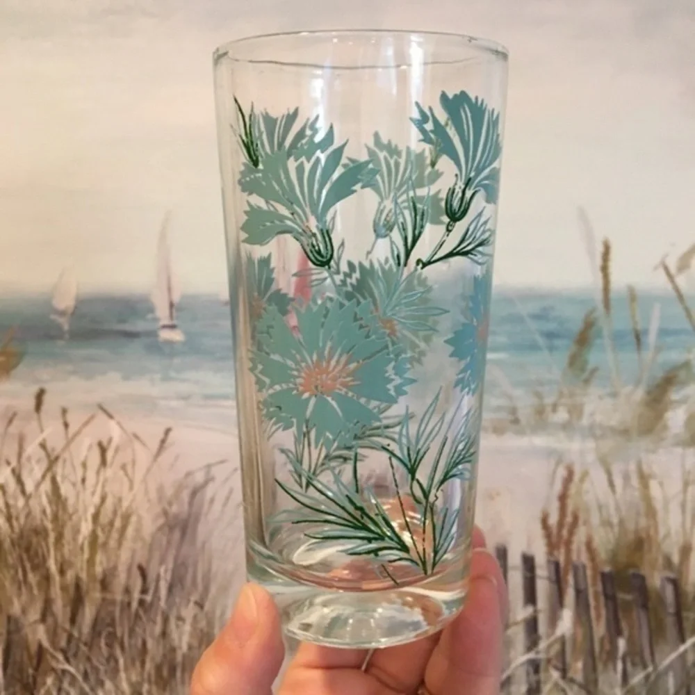 Vintage Swanky Swig Blue Cornflower Floral Tumbler